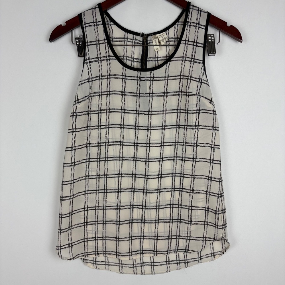 Japna Plaid Sleeveless Blouse Back Zip Top